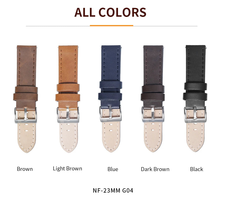 Genuine Leather Strap NAVIFORCE Watch Band 20mm Comfortable Waterproof Watchbands With Buckle Replacement Belt Watch Accessories