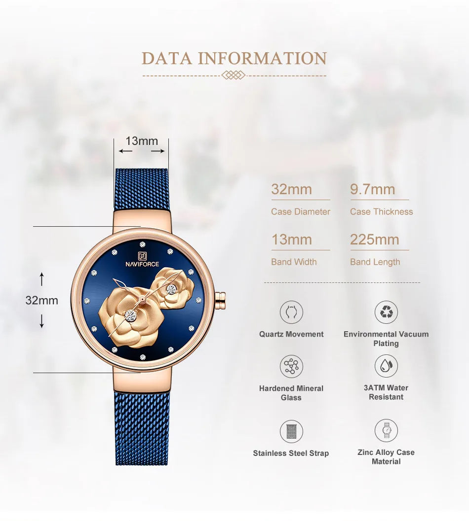 NAVIFORCE Luxury Women's Watch Set with Steel Mesh Band Creative Design Female Clock Relogio Feminino Includes Watch Box for Sal