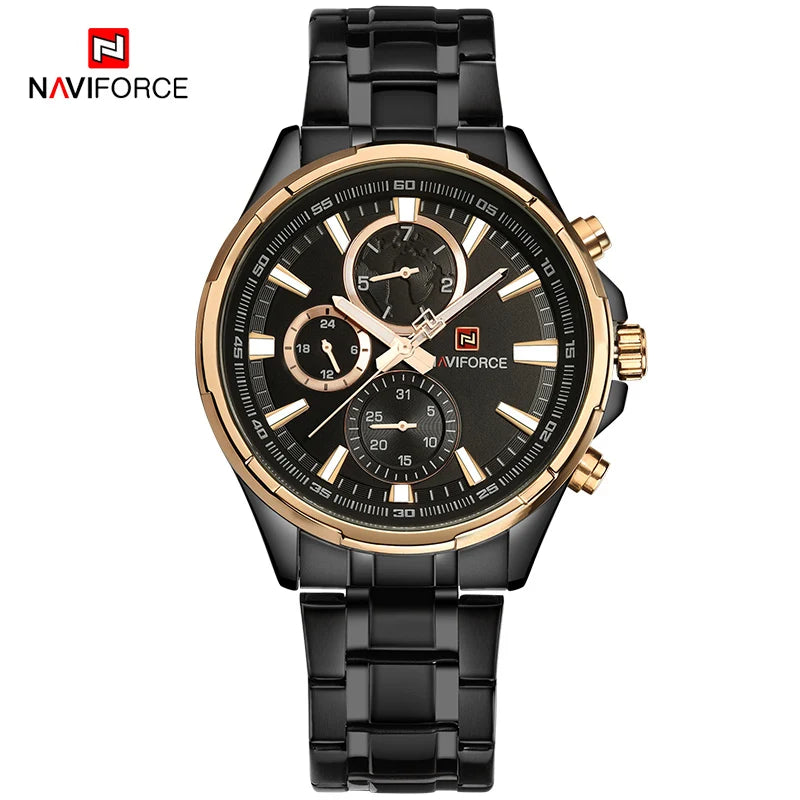 NAVIFORCE Classic Casual Business Male Watches Stainless Steel Waterproof Wristwatch Quartz Date Display Clock Relogio Masculino