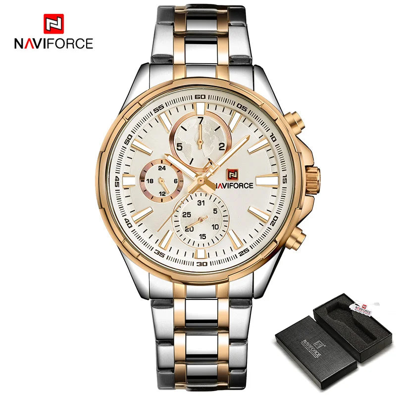 NAVIFORCE Classic Casual Business Male Watches Stainless Steel Waterproof Wristwatch Quartz Date Display Clock Relogio Masculino