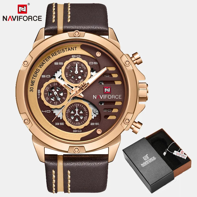 Men's Watches NAVIFORCE Brand Luxury Quartz Watch Man Leather Sport Wristwatches Waterproof Male Clock With Box Set For Sale