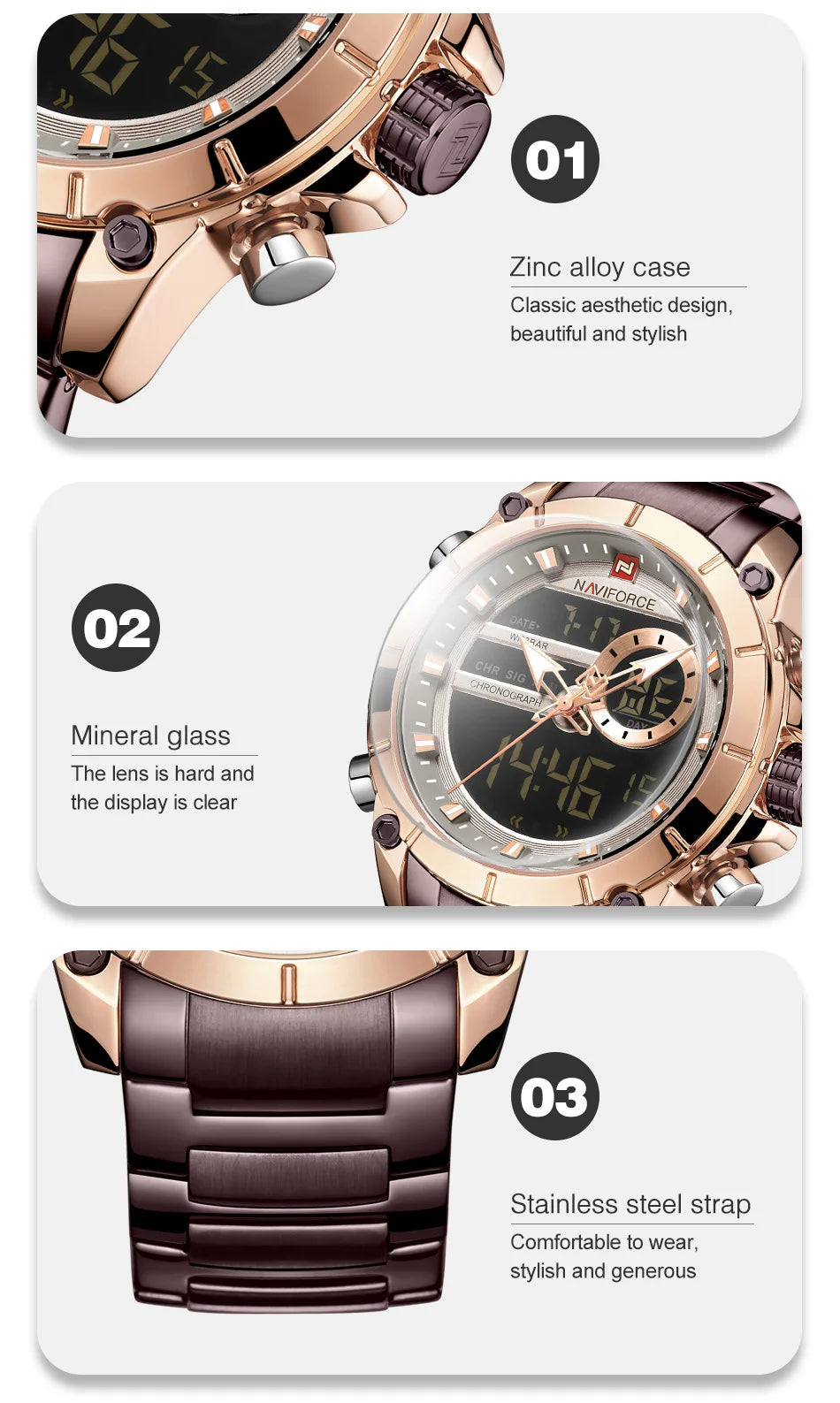 NAVIFORCE Top Luxury Men's Luxury Sports Military Watch All Steel Waterproof Shi Ying Digital Double Display Clock Relogio Mascu