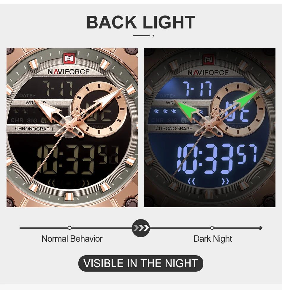 NAVIFORCE Top Luxury Men's Luxury Sports Military Watch All Steel Waterproof Shi Ying Digital Double Display Clock Relogio Mascu