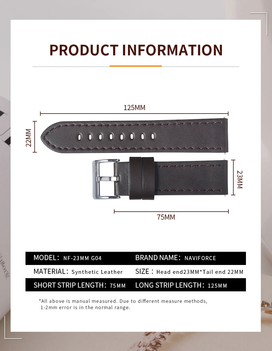 Genuine Leather Strap NAVIFORCE Watch Band 20mm Comfortable Waterproof Watchbands With Buckle Replacement Belt Watch Accessories