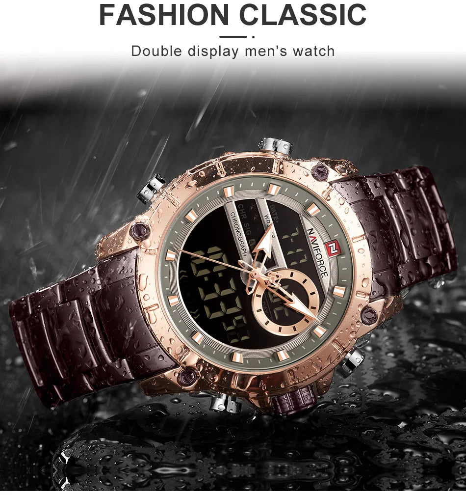 NAVIFORCE Top Luxury Men's Luxury Sports Military Watch All Steel Waterproof Shi Ying Digital Double Display Clock Relogio Mascu
