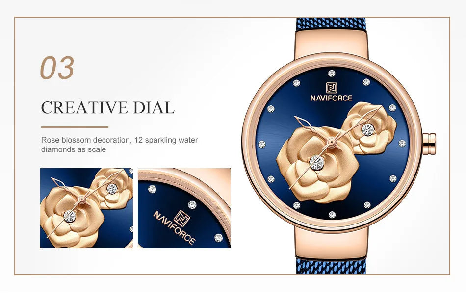 NAVIFORCE Luxury Women's Watch Set with Steel Mesh Band Creative Design Female Clock Relogio Feminino Includes Watch Box for Sal