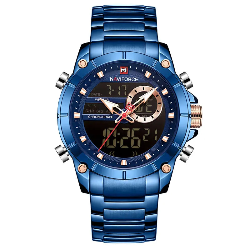 NAVIFORCE Top Luxury Men's Luxury Sports Military Watch All Steel Waterproof Shi Ying Digital Double Display Clock Relogio Mascu
