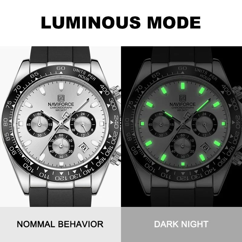 NAVIFORCE Men's Sport Watch Silicone Band Luminous Muti Chronograph Casual Wristwatch Relogio Masculino Male Gift with 2025 Mode