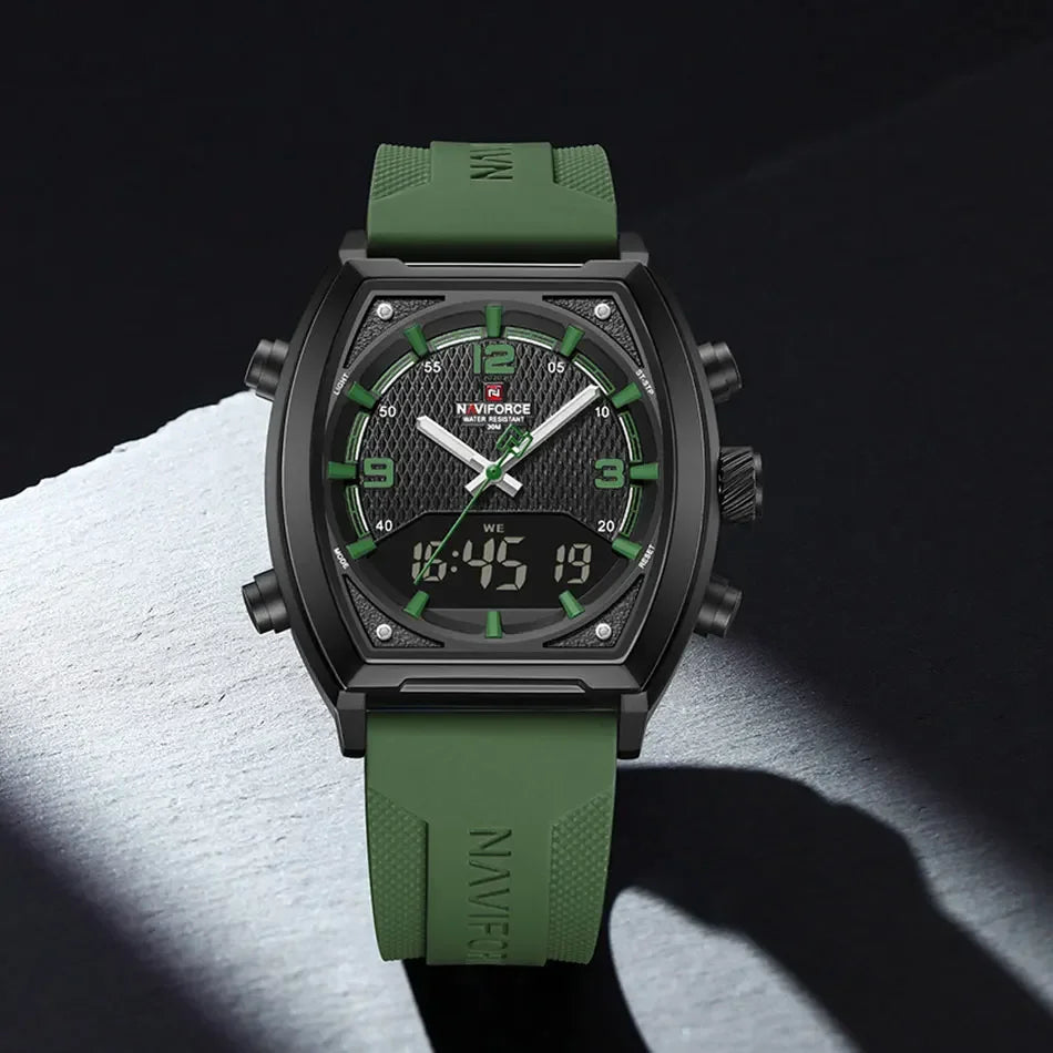 NAVIFORCE Sport Watch Waterproof Analog Dual Time Digital Wristwatches Week Display Clock Tonneau 2025 New Mens Military Watches