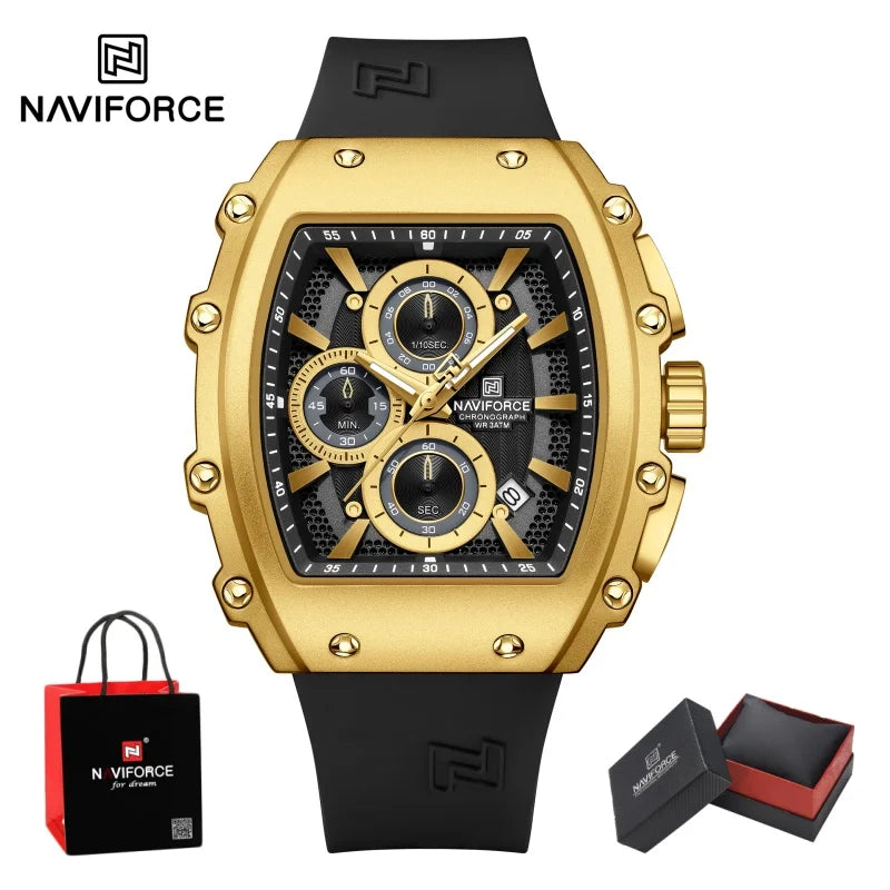NAVIFORCE Leisure Male Clock Chronograph Watches for Man Quartz 30M Waterproof Luminous Hands Silicone Strap Wristwatch Gift Box