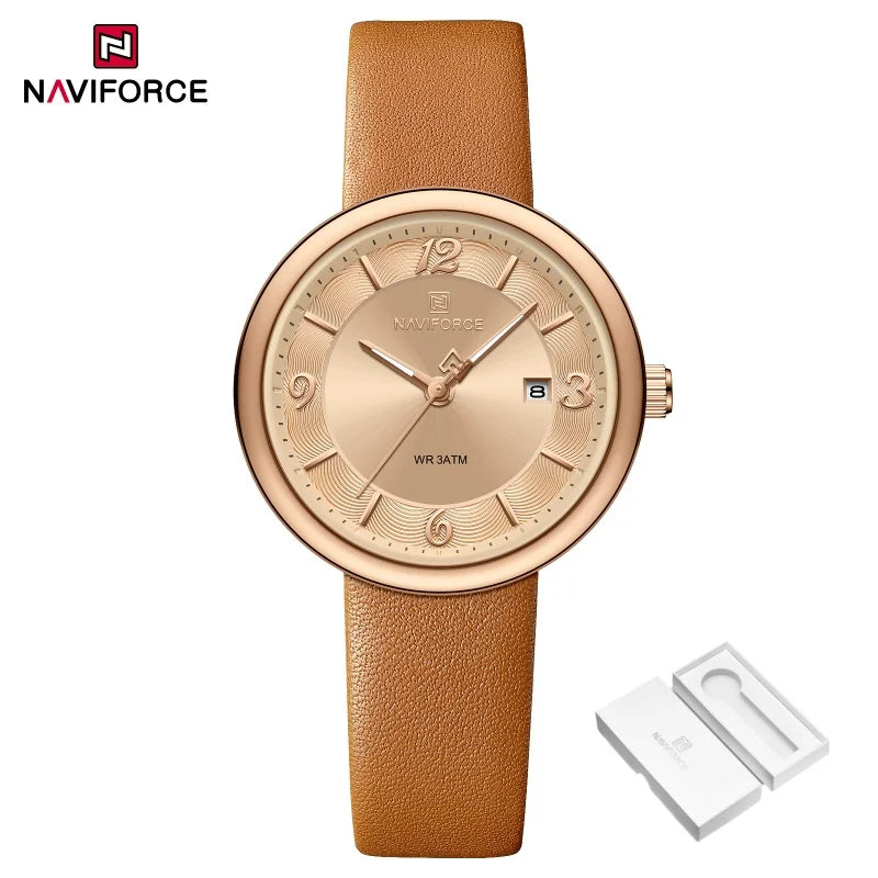 NAVIFORCE New Women Daily Quartz Watch Lightweight Floral Dial 3ATM Waterproof PU Strap Elegant Lady Wristwatch Relogio Feminino