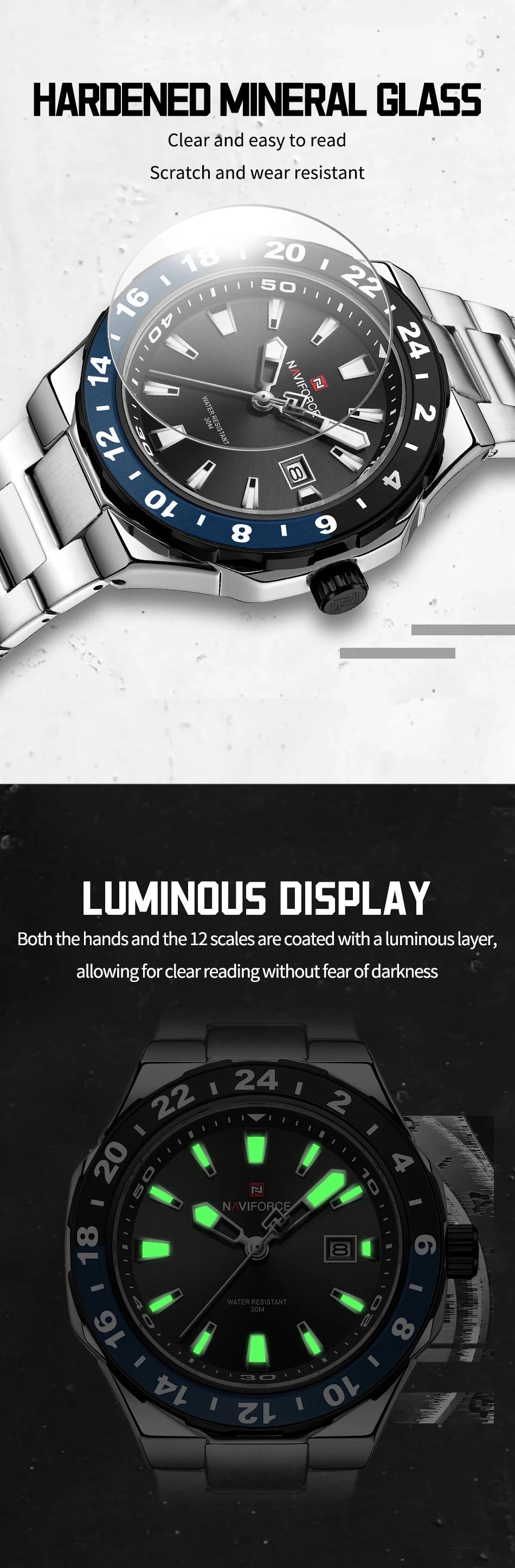 NAVIFORCE Watches for Man Luxury Sports Quartz Clock Luminous Calendar Stainless Steel Waterproof Wristwatch Relogio Masculino