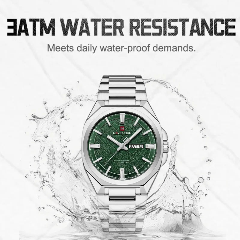 NAVIFORCE Men's Watch Quartz Calendar Week Display Waterproof Luminous Steel Band Male Trendy Outdoor Business Wristwatch NF9273
