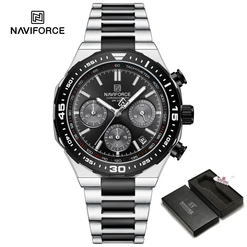 NAVIFORCE 2024 New Men Watch Waterproof Business Casual Date Luminous Quartz Wristwatch Chronograph Stainless Steel Strap Clock