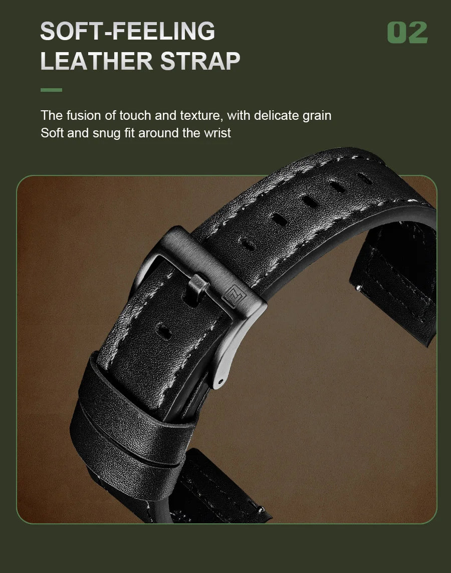 NAVIFORCE Simple Men Quartz Calendar Watch 3ATM Waterproof Genuine Leather Strap Business Casual Fashion Mature Style Wristwatch
