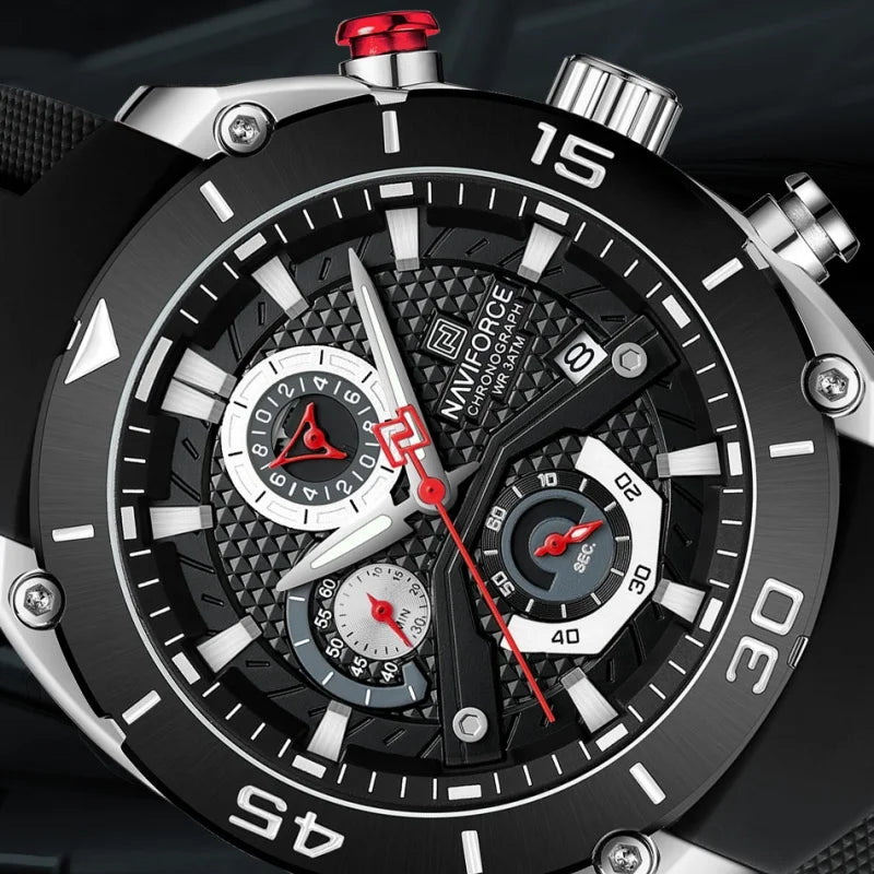 NAVIFORCE Man's Watch Quartz Chronograph 30M Waterproof Luminous Silicone Strap Trendy Sports Simple Wristwatch Gift Box for Men