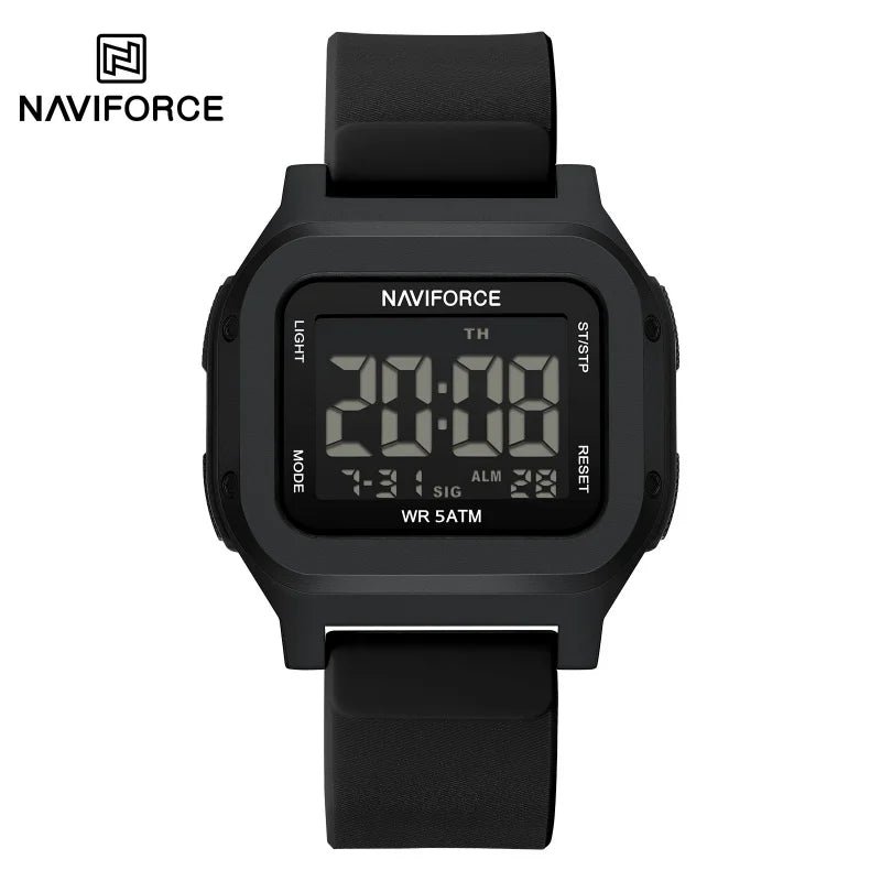 High Quality NAVIFORCE Men's Sport Wristwatch LCD Display 50m Waterproof Alarm Stopwatch BackLight Unique Square Case Gift Clock