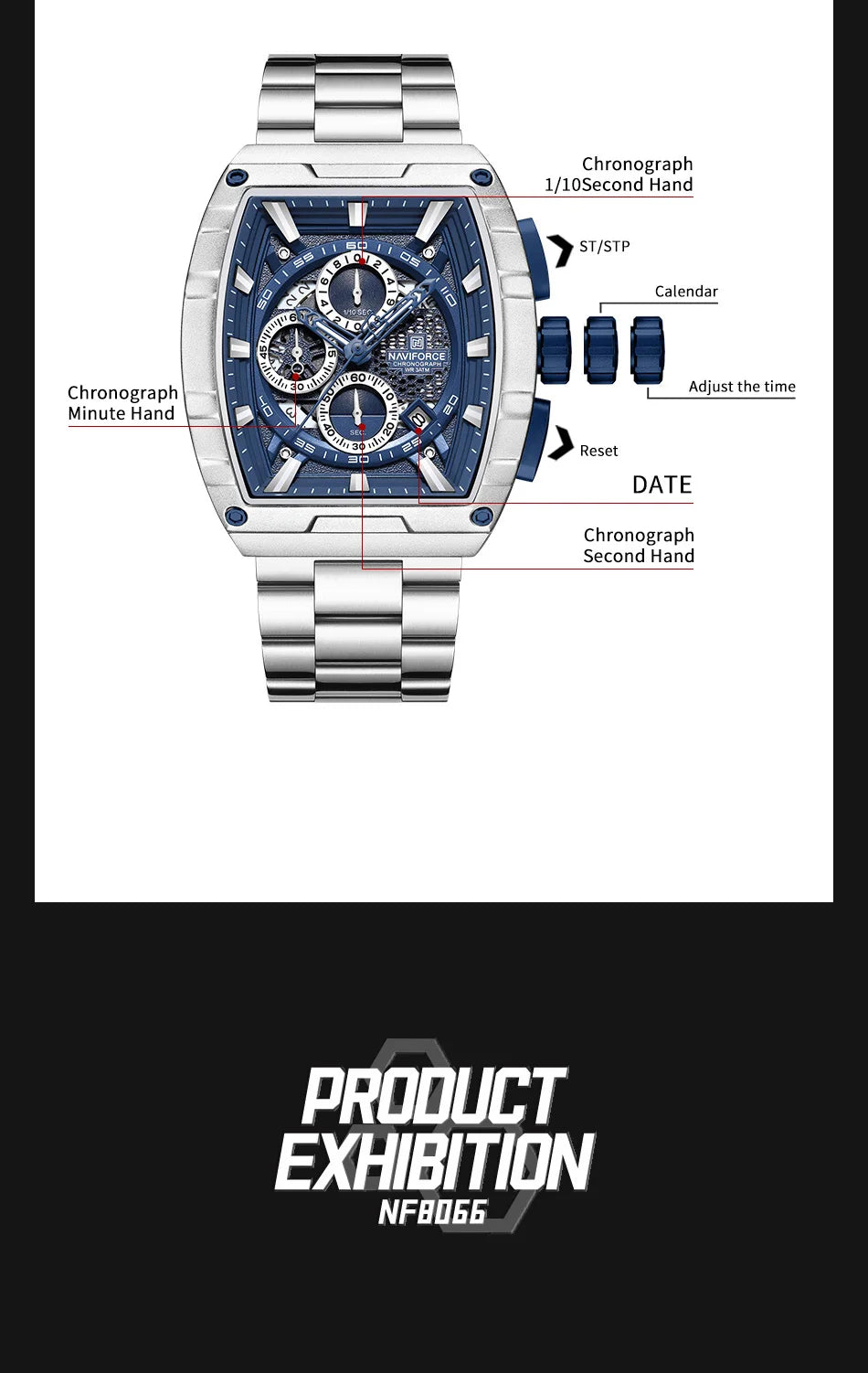 NAVIFORCE Man Watch Luxury Waterproof Stainless Steel Quartz Men's Watches Sports Auto Date Wristwatch Chronograph Simple Clocks