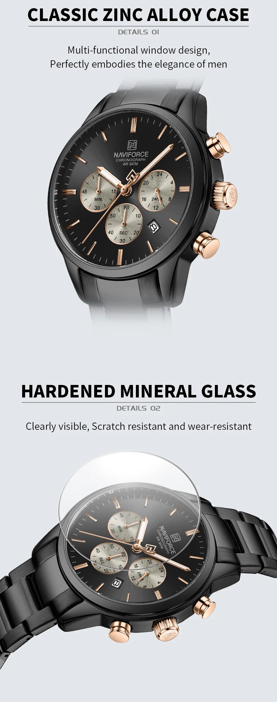 NAVIFORCE 2026 Man's Watch Quartz Chronograph 30M Waterproof Date Display Steel Band Male Fashionable Luxury Wristwatch Gift Box