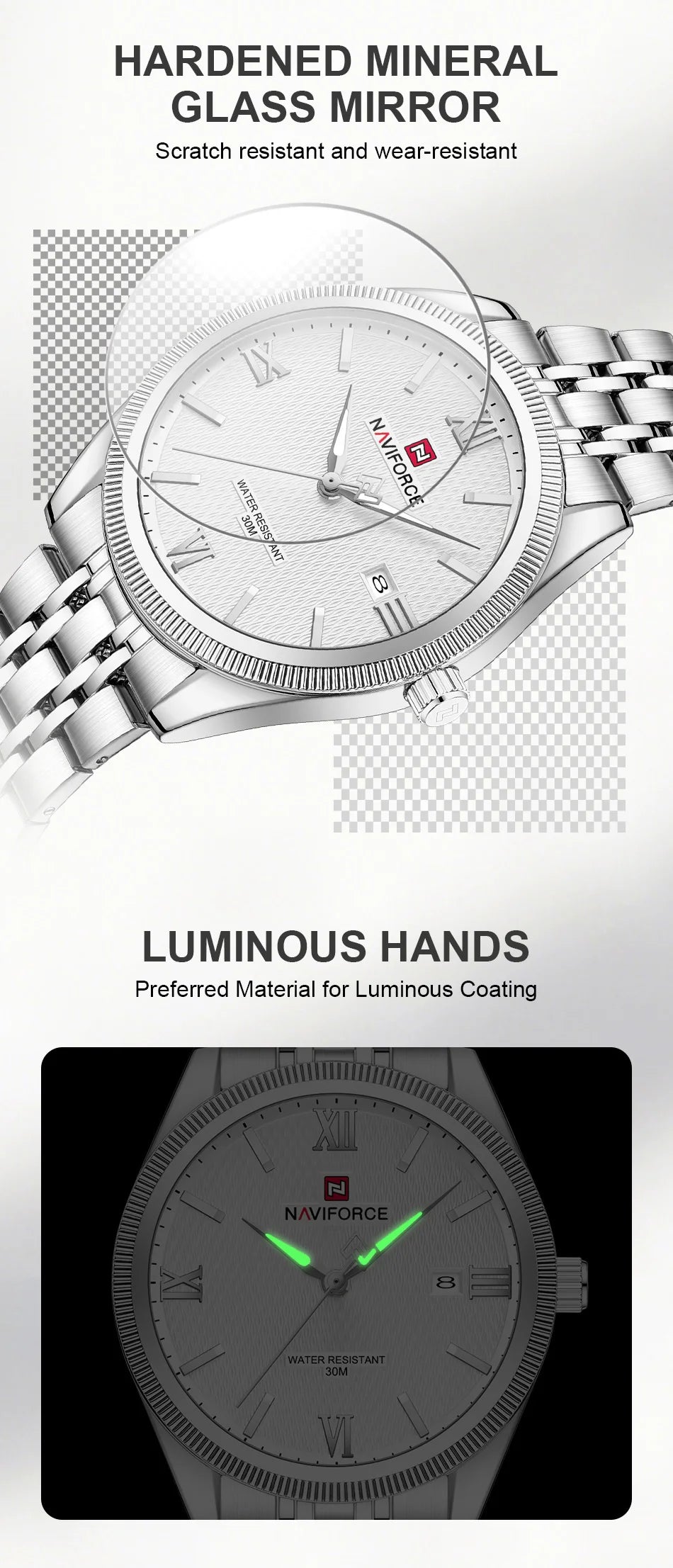 NAVIFORCE Lover Watch Quartz Calendar Display 30M Waterproof Steel Strap Fashion Luxury Couple Wristwatch for Men and Women Gift