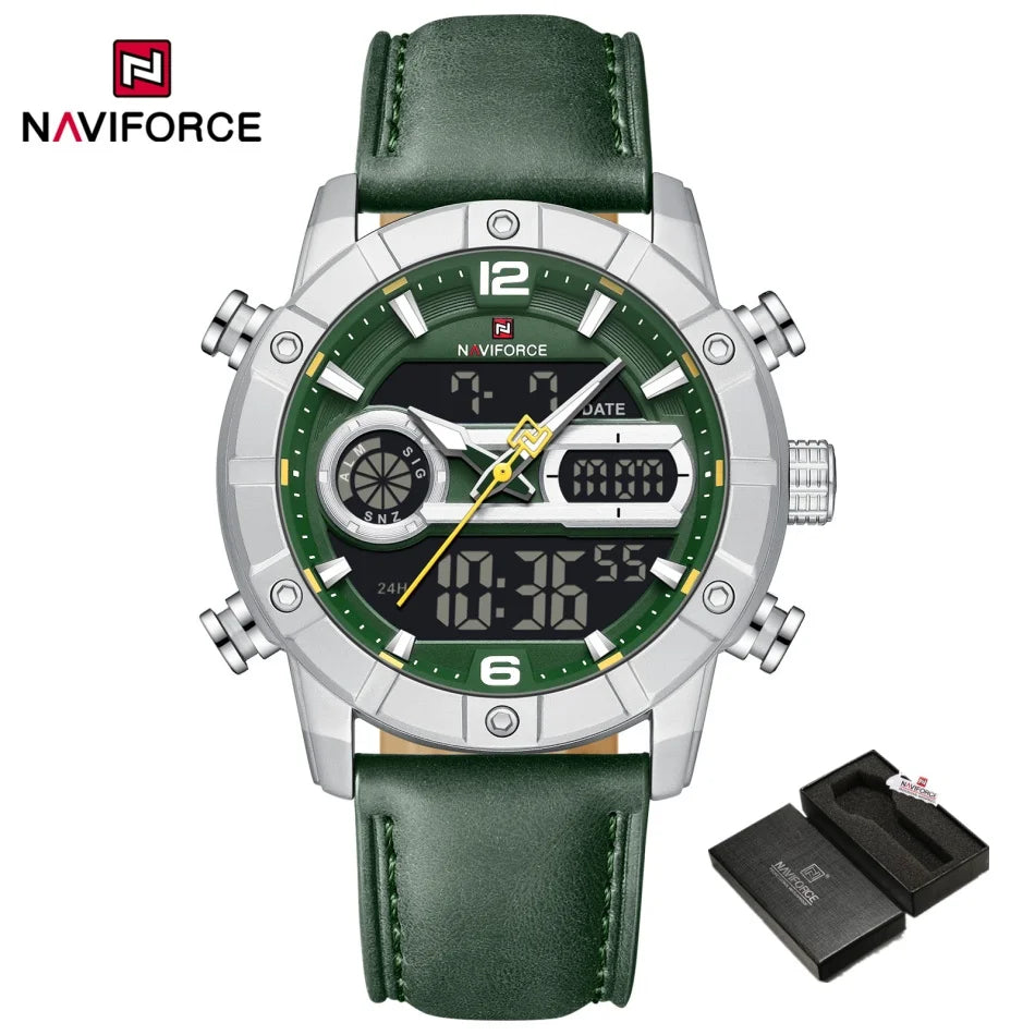 NAVIFORCE Men Quartz Watch Dual Time Date Night Illumination Classic Business Male Clock Luxury Original Waterproof Wristwatch