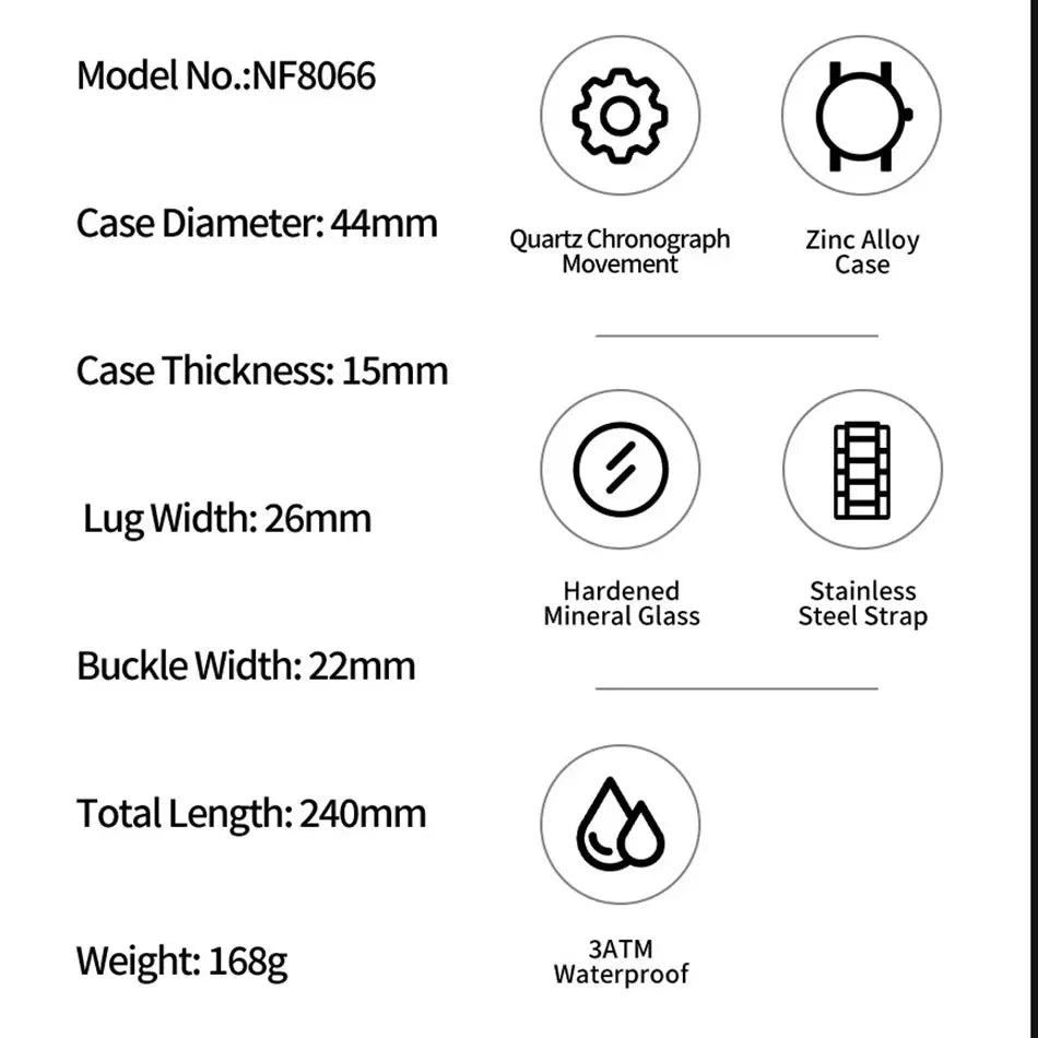 NAVIFORCE Men's Watches Sports Auto Date Man Watch Luxury Waterproof Stainless Steel Quartz Wristwatch Chronograph Package Gifts