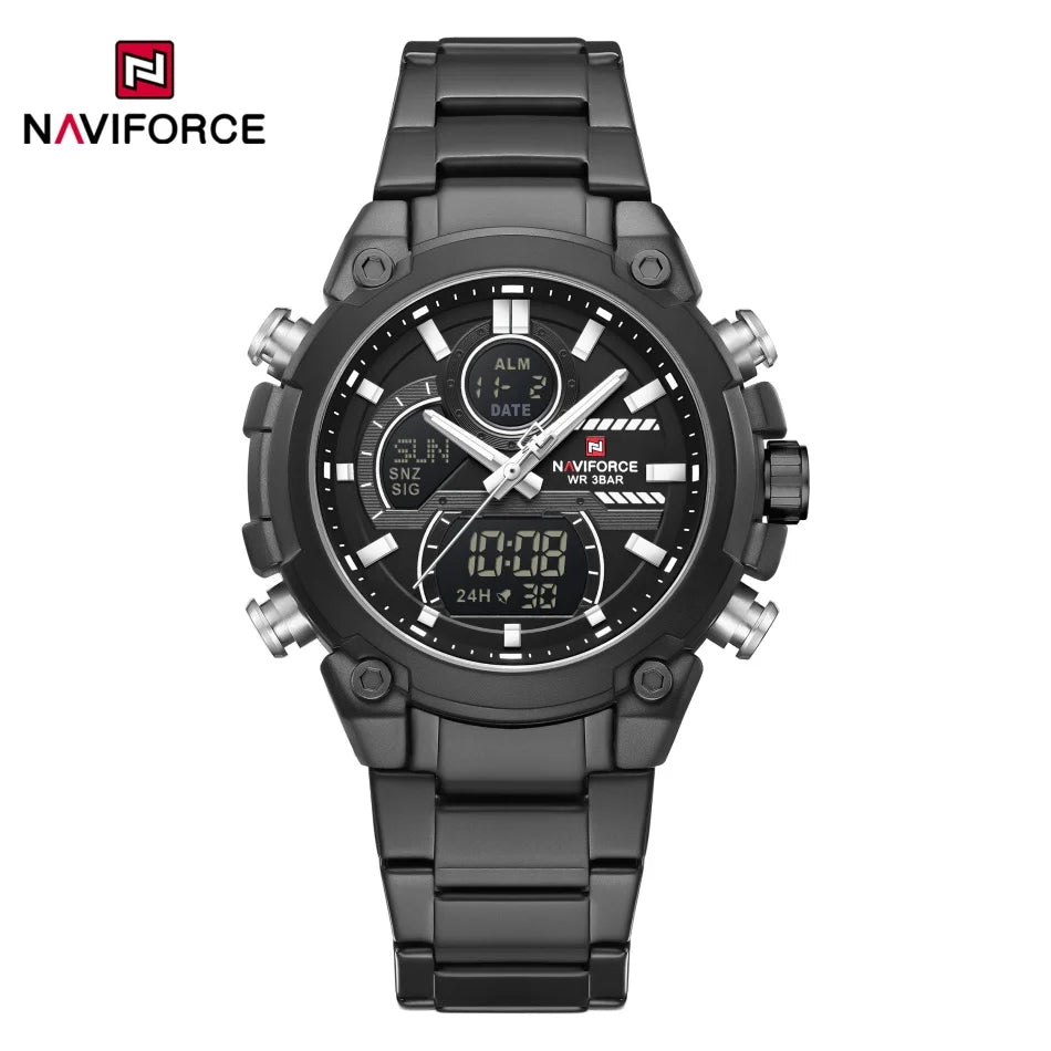 NAVIFORCE Watch For Men Stainless Steel Sport Casual Fashion Dual Display Sport Multifunction Chronograph men Waterproof Watch