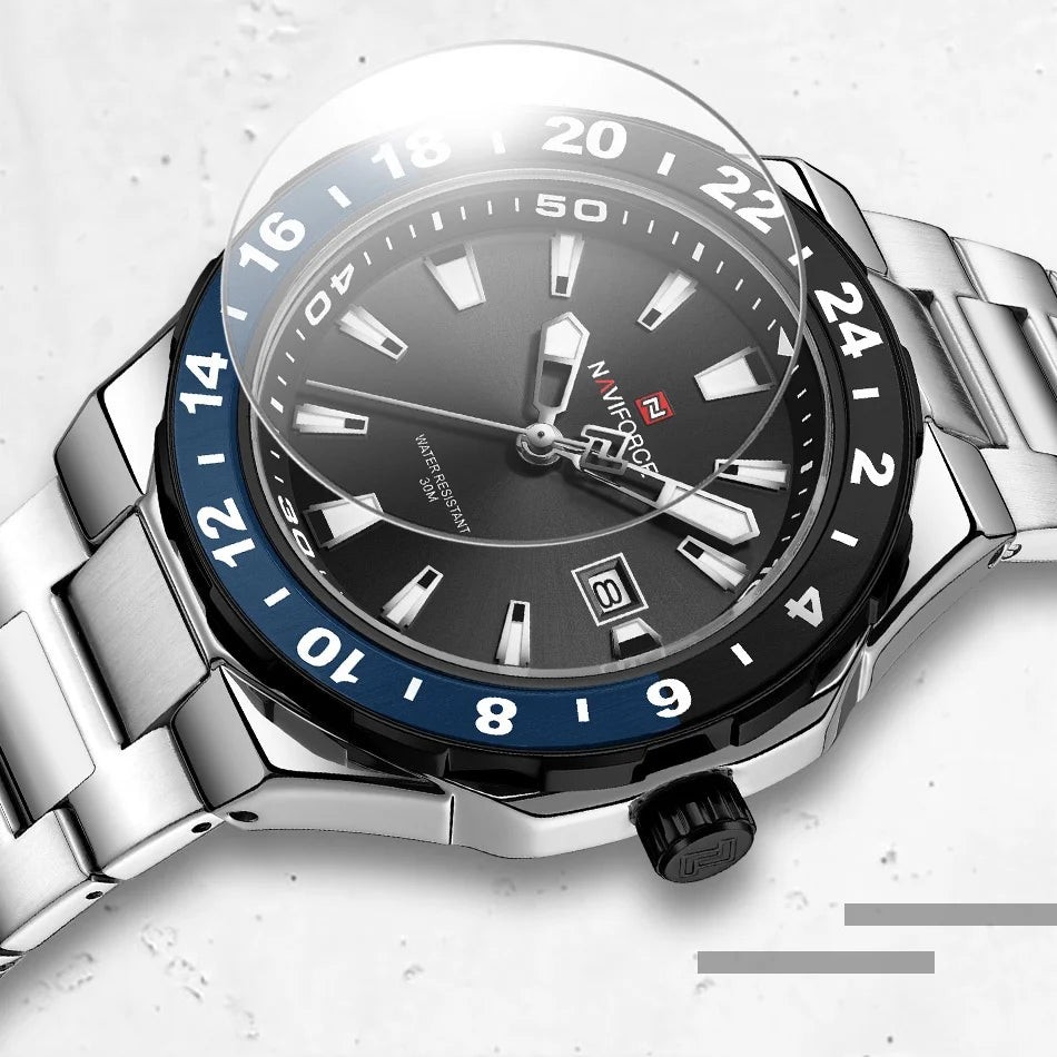 NAVIFORCE Watches for Man Luxury Sports Quartz Clock Luminous Calendar Stainless Steel Waterproof Wristwatch Relogio Masculino
