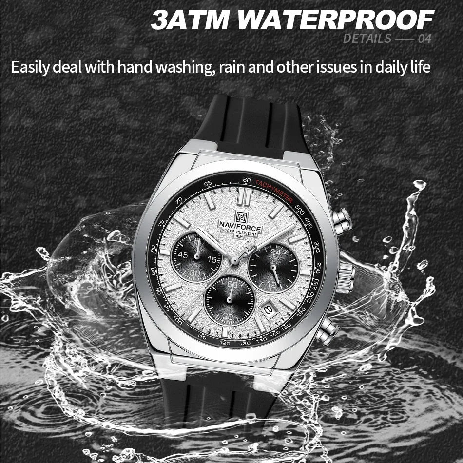NAVIFORCE Brand Men's Fashion Luxury Quartz Wristwatches Sports 24 Hours and Date Display Waterproof Chronograph Clock Male Gift