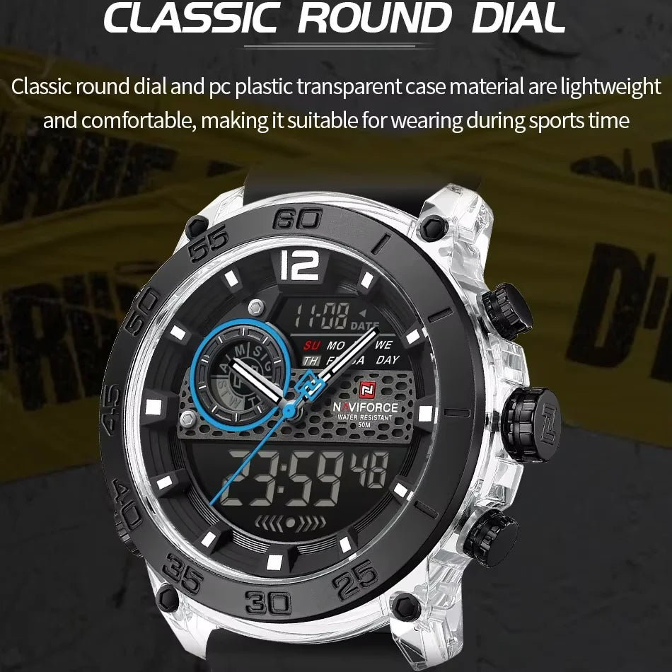 NAVIFORCE High Quality Watches For Men Military Dual Display Sport Waterproof Quartz Digital Wristwatch Auto Dayand Date Clock