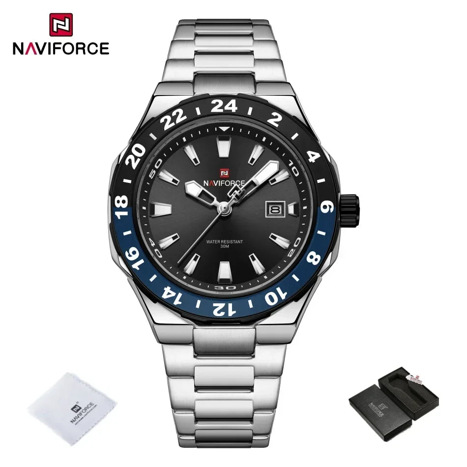 NAVIFOCE Luxury Business Man Watch Sport 3ATM Waterproof Quartz Clock Man Military Stainless Band WristWatch Relogio Masculino