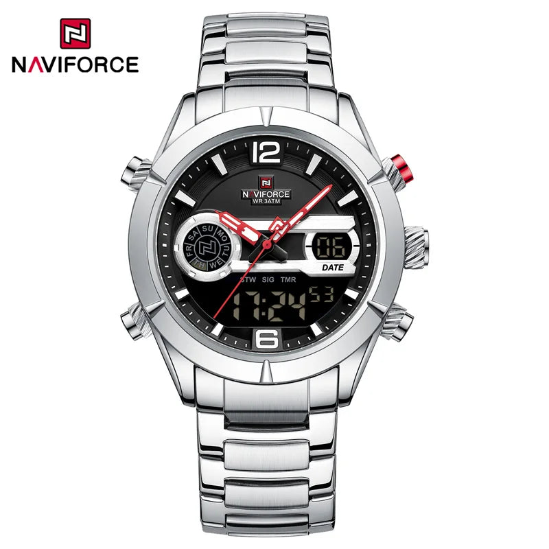 NAVIFORCE Brand Luxury Watch For Men Waterproof Digital Sport Quartz Wristwatches Military Luminous Stainless Steel Strap Clock