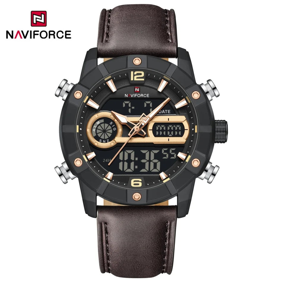 NAVIFORCE Men Quartz Watch Dual Time Date Night Illumination Classic Business Male Clock Luxury Original Waterproof Wristwatch