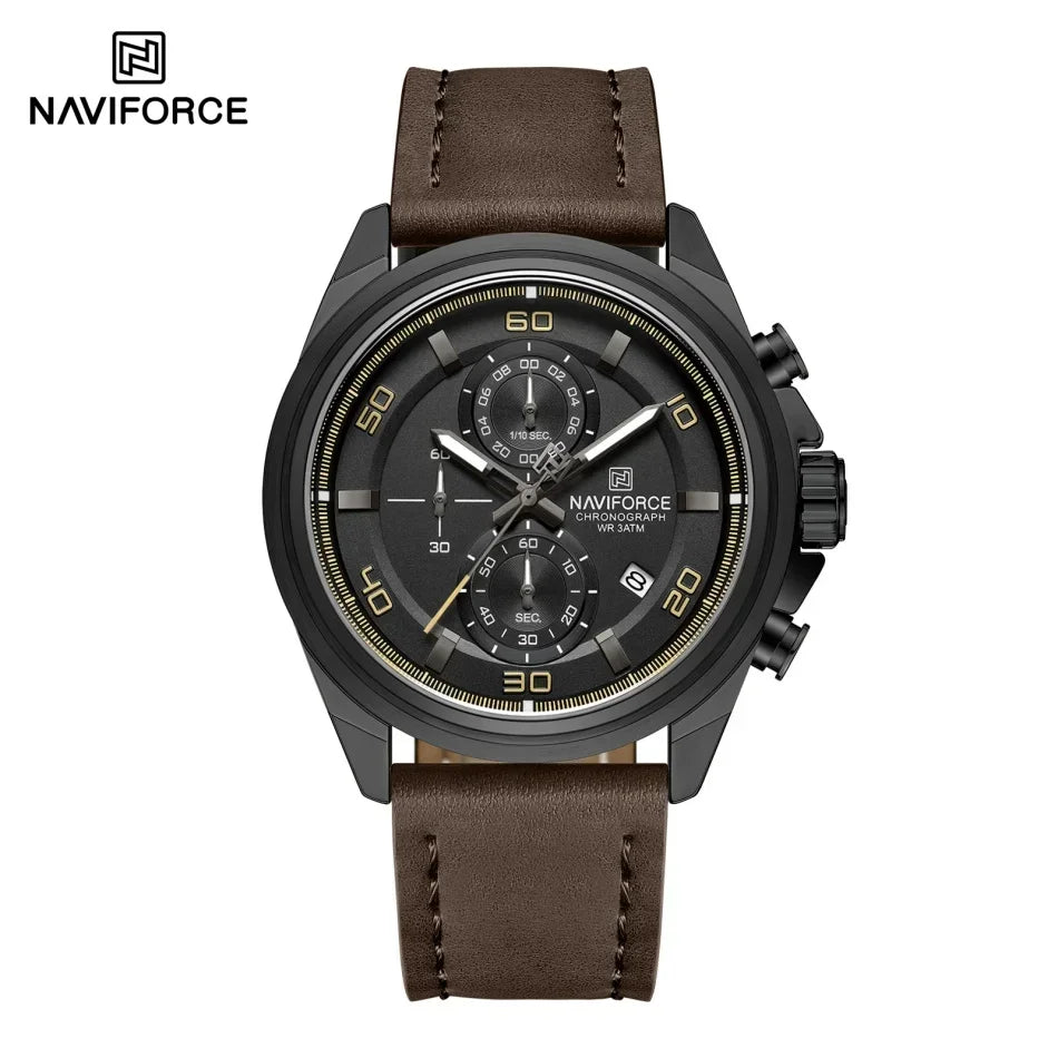 Original NAVIFORCE Business Luxury Leather Strap Men Watches Sports Chronograph Watch for Man 3ATM Waterproof Quartz Wristwatch