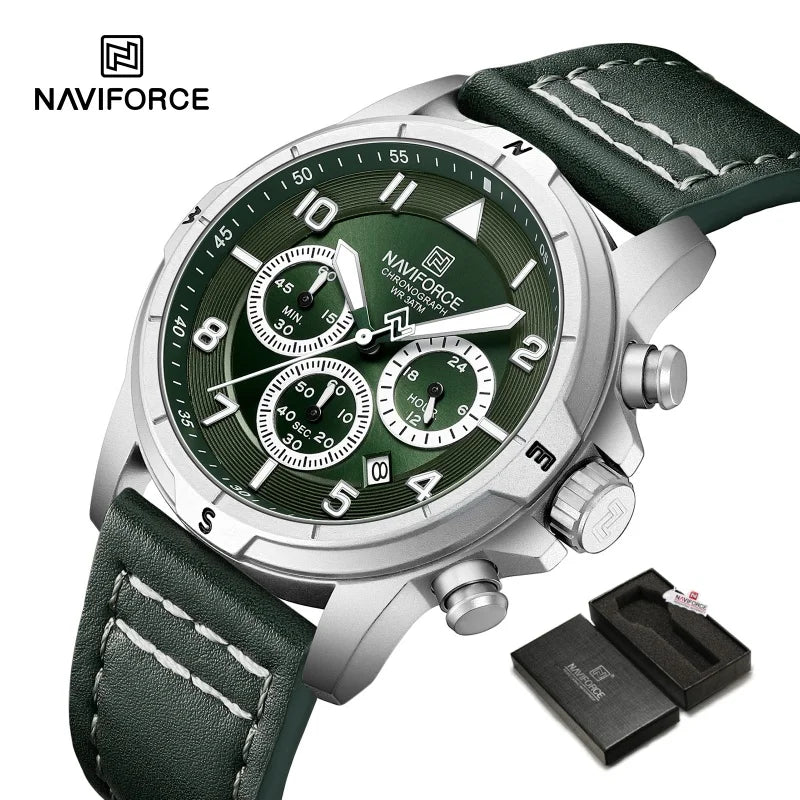 NAVIFORCE New Male Wristwatch Multi Dial Chronograph 24 Hour Clock Leather Band Men Modern Business Luxury Man's Watch NF8077