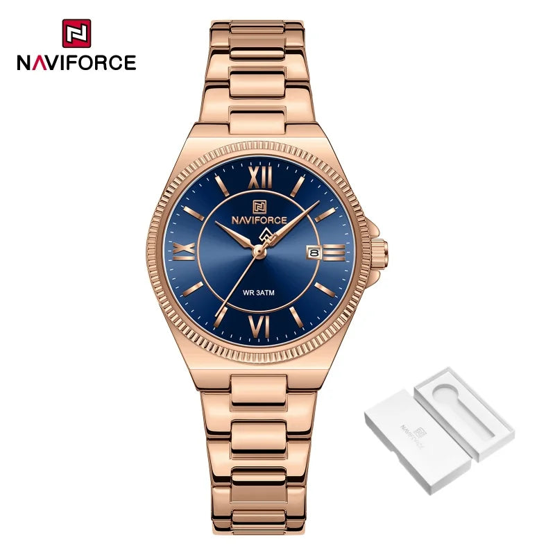 NAVIFORCE 2026 Women's Sports Luxury Quartz Wristwatch 3ATM Waterproof Stainless Steel with Calender Casual Fashion for Gift