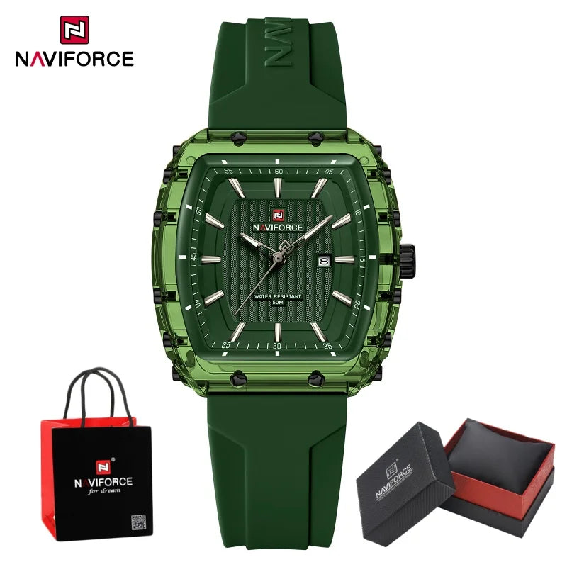 NAVIFORCE Woman's Watch Quartz Calendar 5ATM Waterproof Silica Strap Elegant Ladies Luxury Stylish Simple Wristwatch Gift Box