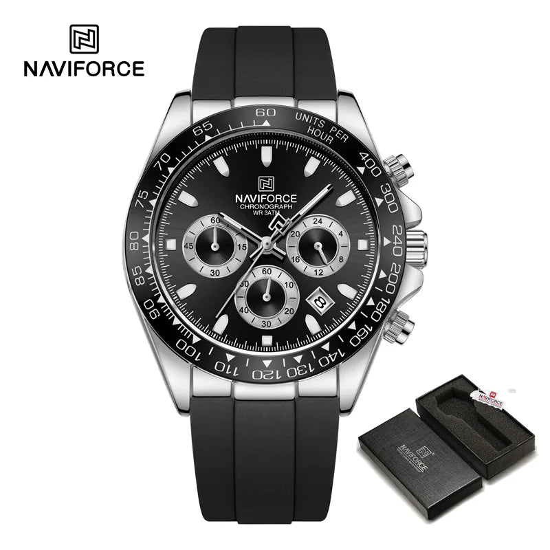 NAVIFORCE Brand Fashion Luxury Watch For Men Waterproof Chronograph Clock Business Casual Silicone Strap Wristwatches 2024 New