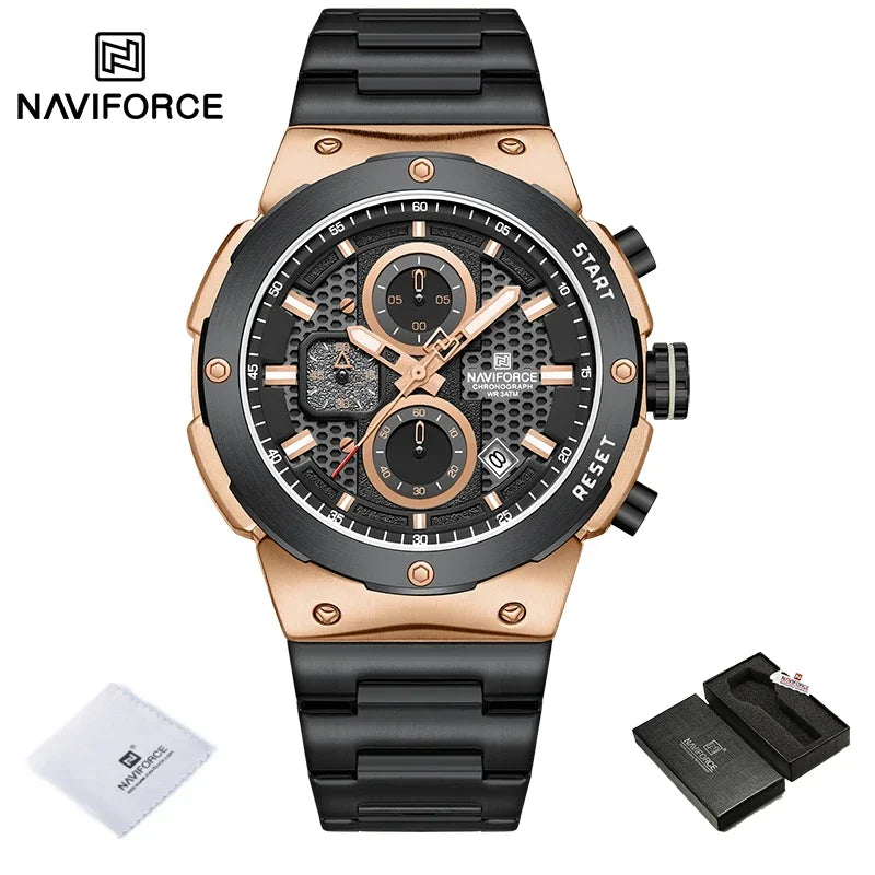 NAVIFORCE 2025 Man Quartz Watch Sport Military Watch For Men Waterproof Luminous Date Chronograph Stainless Steel Men's Watches