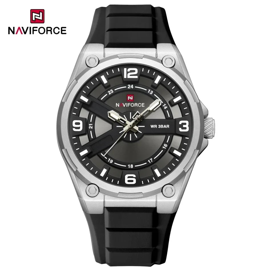 NAVIFOCE Luxury Business Men Waterproof Sport Watch Quartz Clock with Wheel Dial Silicone Man Gift Wristwatch Relogio Masculino
