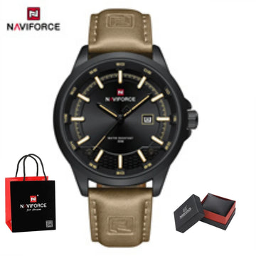 NAVIFORCE Simple Original Leather Man Watches Waterproof Luminous Quartz Dress Watch Men's Business Hand Calendar Clock Gifts