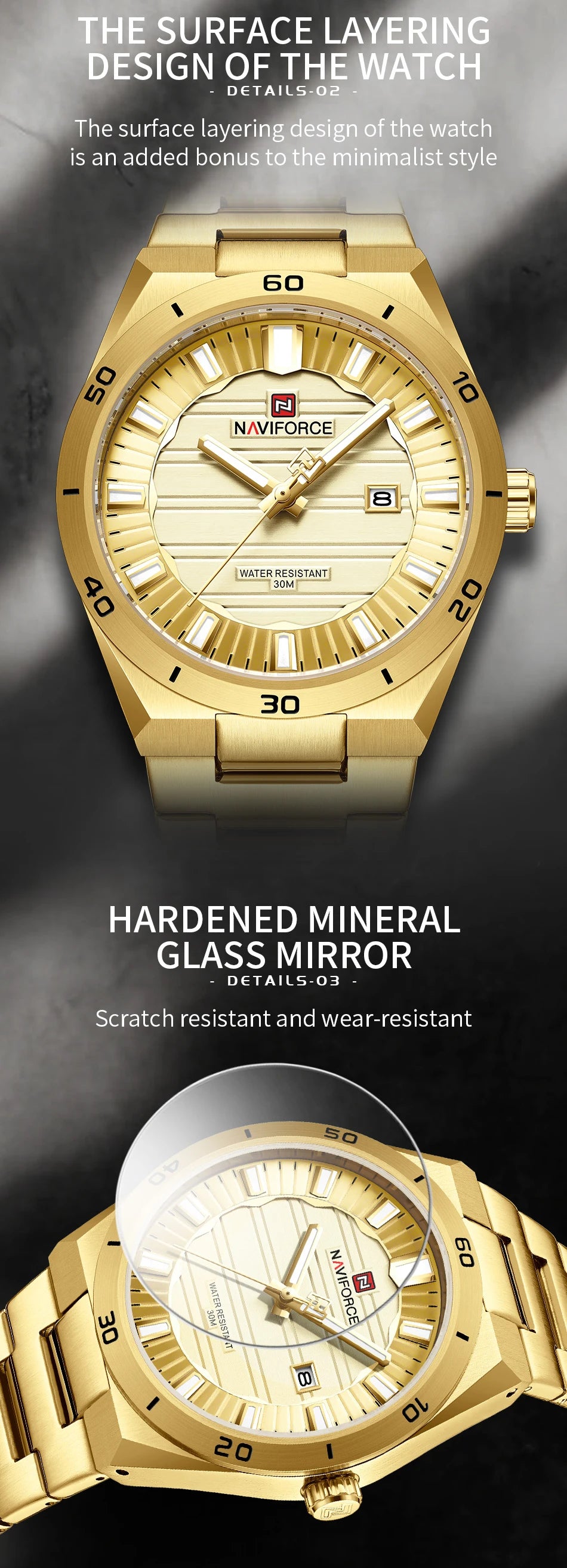 NAVIFORCE Men Quartz Watch Date Display Luminous Waterproof Steel Strap Original Fashion Father's Day Wristwatch Gift Box NF9268