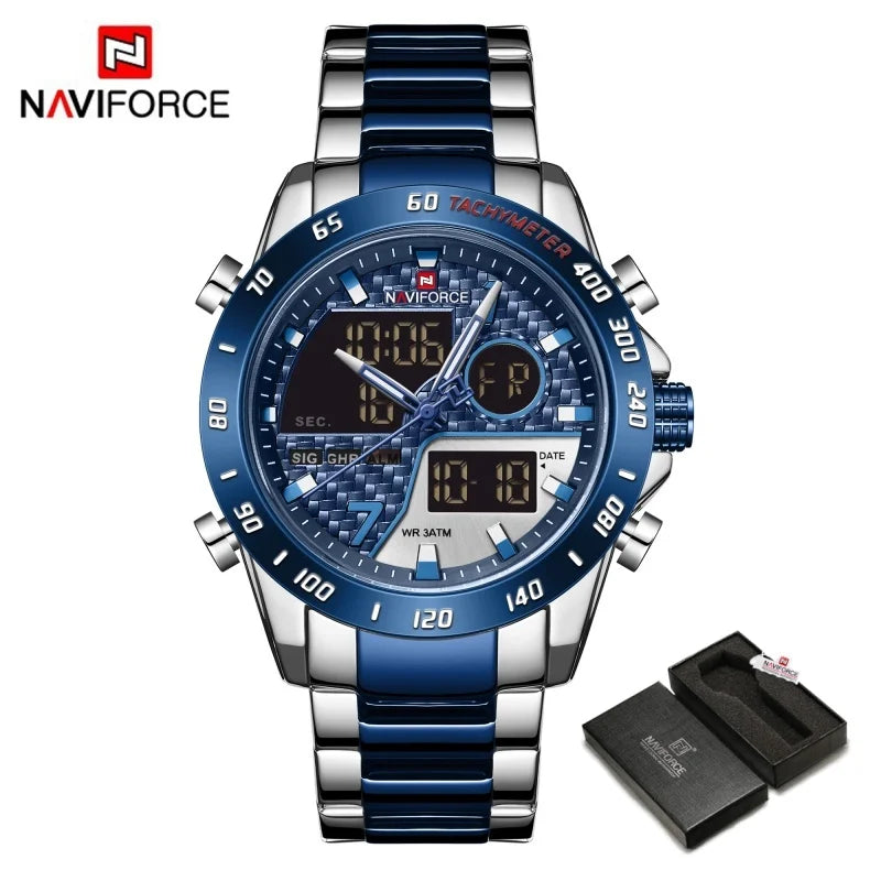 NAVIFORCE Watches for Men Quartz Dual Display Luminous Stainless Steel Strap Male Normal Business Wristwatch Father's Day Gifts