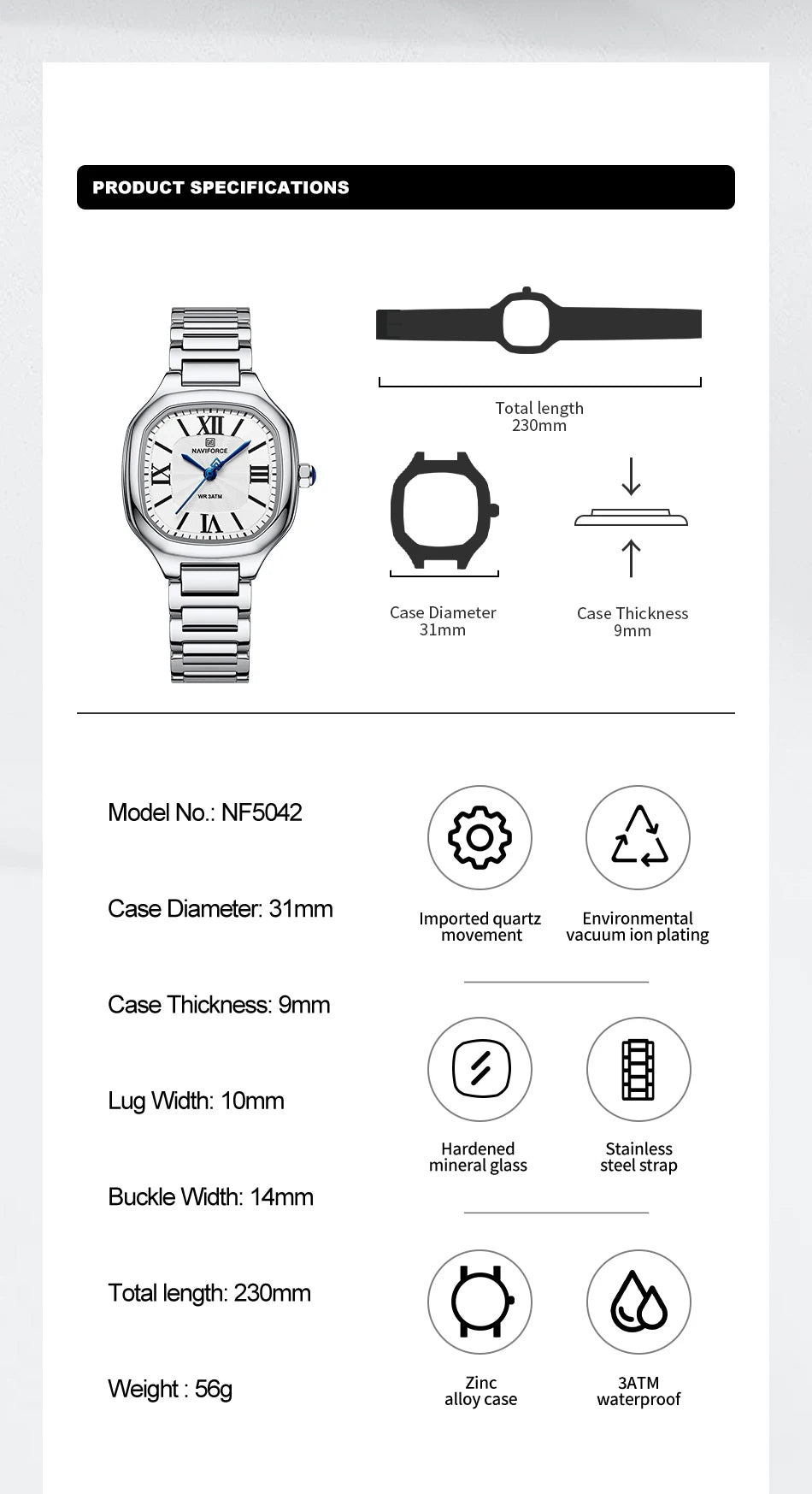 NAVIFORCE Women's Casual Fashion Quartz Watch Unique Design Waterproof Steel Strap Elegant Ladis Daily Wear Wristwatch Gift Box