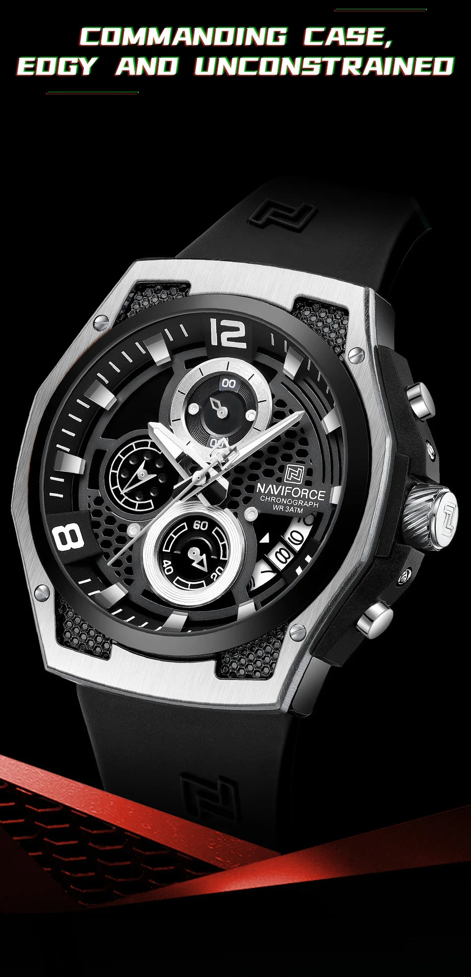 NAVIFORCE Men's Luxury Wristwatch Silicone Strap Casual Sport Luminous Water Resistant Male Quartz Watch Relogio Masculino 2024