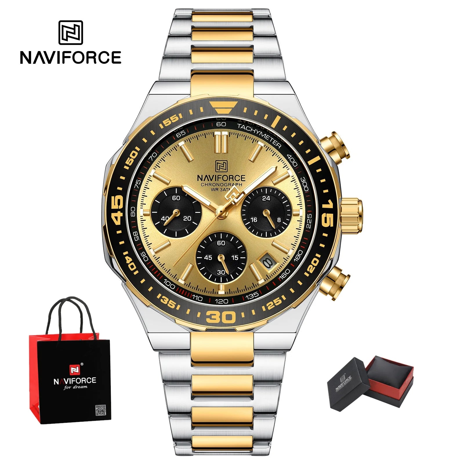 NAVIFORCE Luxury Stainless Steel Waterproof Classic Quartz Wristwatches Fashion Watch Men High Quality Male Big Face Clock Gifts