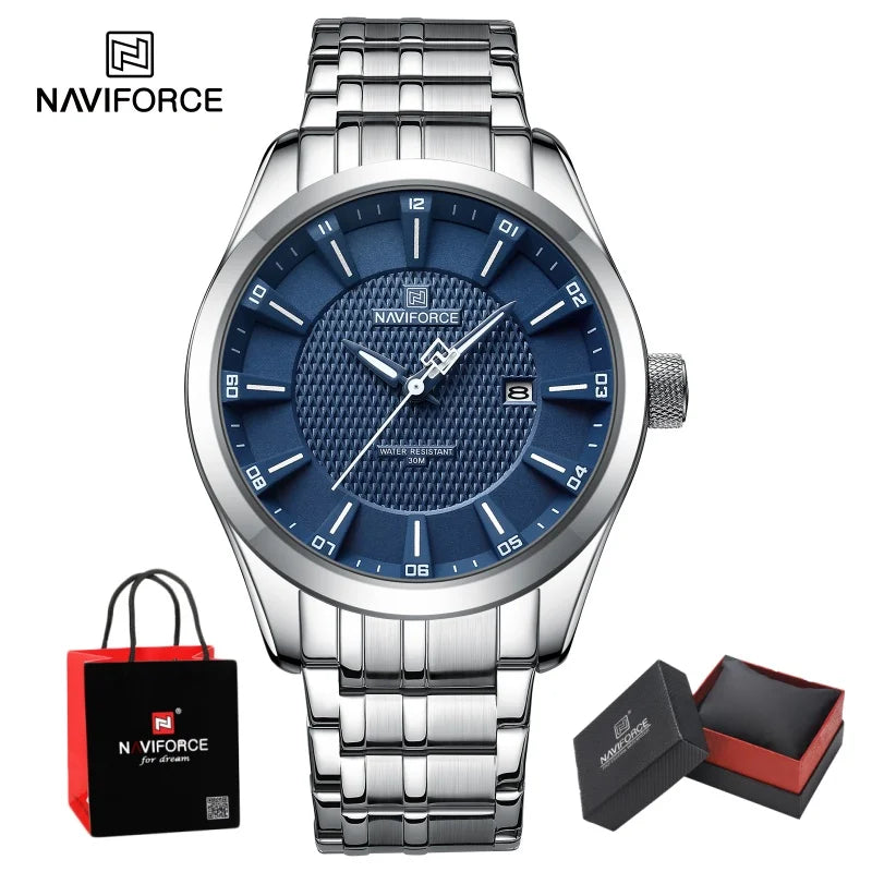 NAVIFORCE New Style Man's Watch Waterproof Quartz Calendar Date Clock Stainless Steel  Male Business Casual Wristwatch Gifts Box