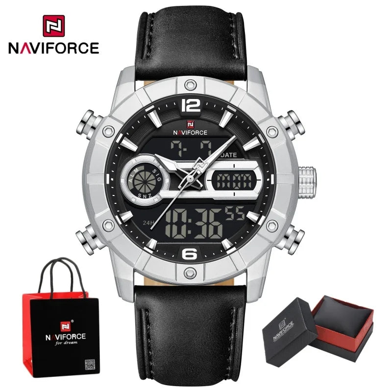 NAVIFORCE Men Watch Quartz Calendar Sports Waterproof Alarm Countdown Automatic Display Fashionable Luxury Wristwatch Gifts Box