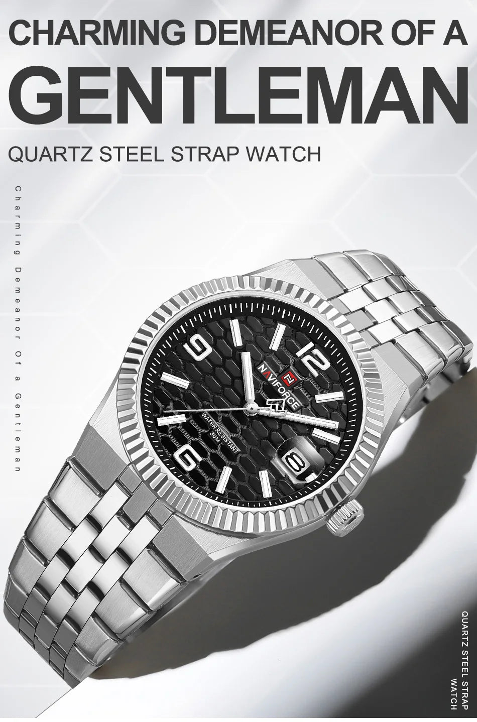 NAVIFORCE Men Watches Quartz Auto Date 3ATM Waterproof Stainless Steel Classic Male Luxury Fashion Business Wristwatch Gift Box