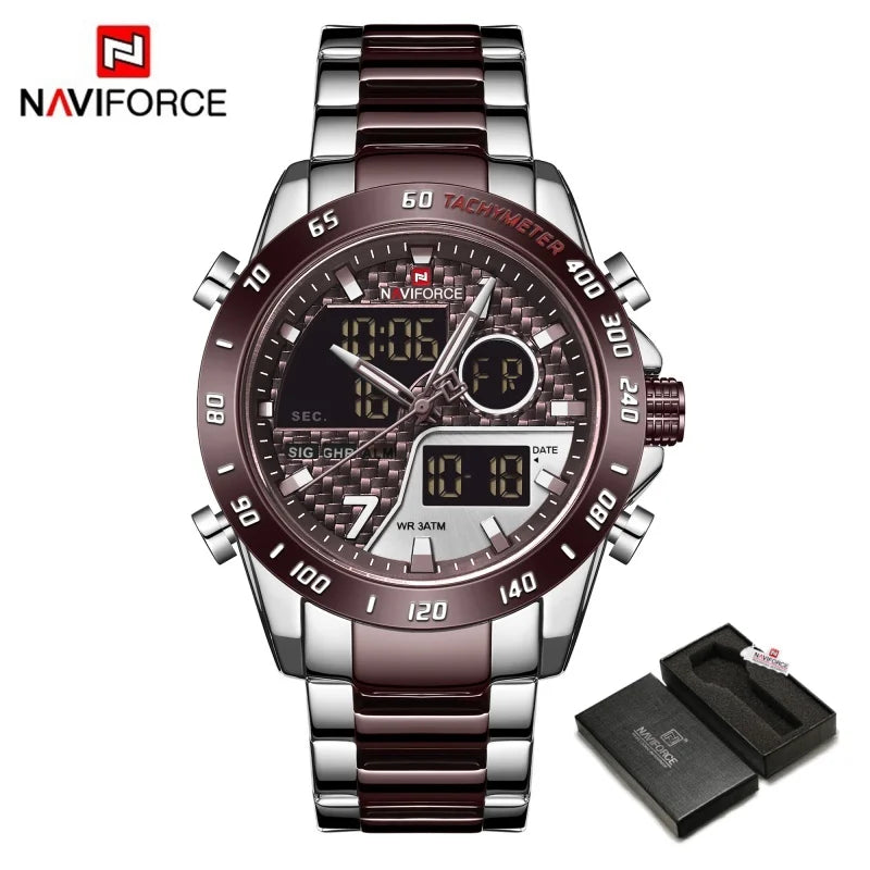 NAVIFORCE Watches for Men Quartz Dual Display Luminous Stainless Steel Strap Male Normal Business Wristwatch Father's Day Gifts